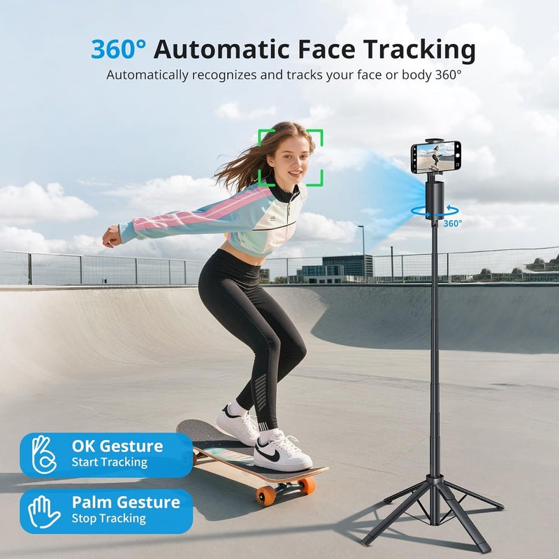 Fuloview Auto Face Tracking Tripod,67''Phone Tripod for iPhone,360° Rotation Follows Your Movement,Bluetooth Remote,Phone Holder for Vlog,Live Streaming, Video Call,Content Creators. - Image 2